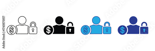 Set of icons representing user account security and financial protection, isolated on white background