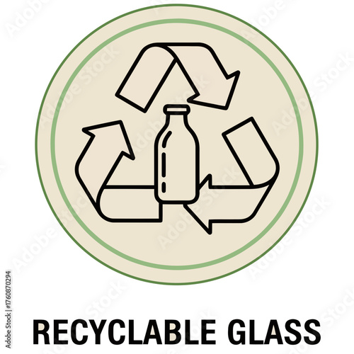 Recyclable Glass Icon Recycling Symbol Eco Packaging Graphic Sustainable Bottle Badge Environmental Label Reduce Reuse  Recycle Vector
