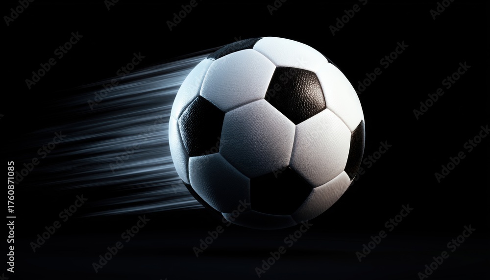 Obraz premium Fast Flying Black Soccer Ball Circulates With Great Swiftness.
