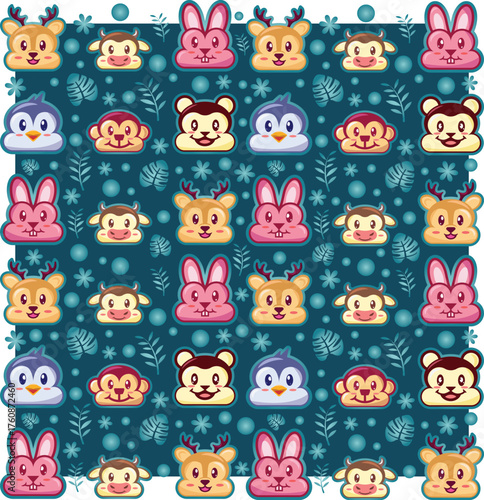 Adorable Cartoon cute animal head seamless pattern for kids background vector
