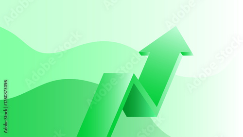 Green arrow pointing upward on gradient background symbolizes growth and success. abstract design conveys sense of progress and positivity
