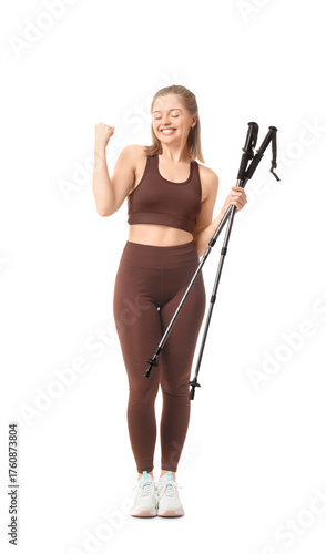 Happy sporty young woman wi...