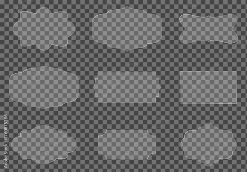 Liquid glossy glass frames effect vector buttons in different shapes. Minimalist Modern UI element. Modern web design.