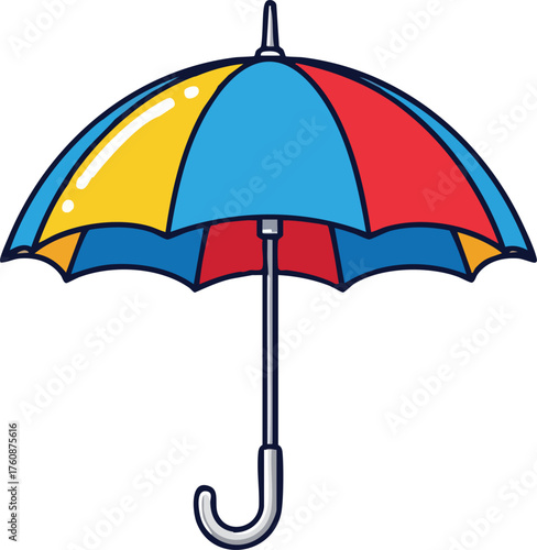 Colorful Umbrella: A vibrant umbrella, adorned with a spectrum of colors, stands open against a neutral backdrop, offering shelter and a touch of joy.