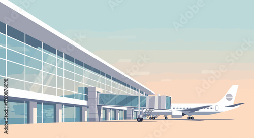 Modern Airport Terminal With Airplane Vector Illustration