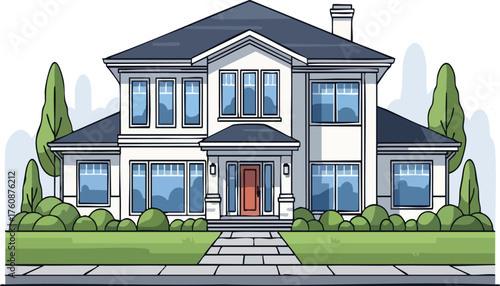 Elegant Home: An illustration of a grand residential property, a perfect portrayal of suburban living, showcases architectural design, and modern residential aspirations. 