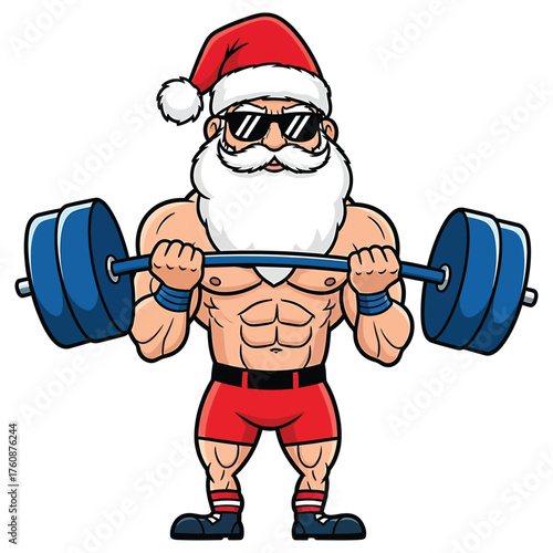 Vector art of santa claus bodybuilder lifting barbell vector