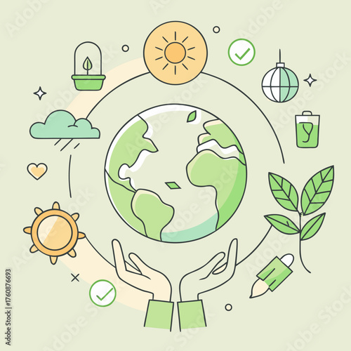 “Earth Day Line Art Vector | Minimal Eco-Friendly Outline Illustration | Sustainability Design”