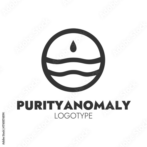 PURITY ANOMALY logo combines water droplet and waves, blending clarity with uniqueness in minimalist brand identity