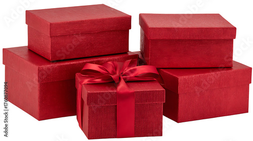 2025 New Year Festive Red Gift Boxes, Isolated on White Background for Design Use
