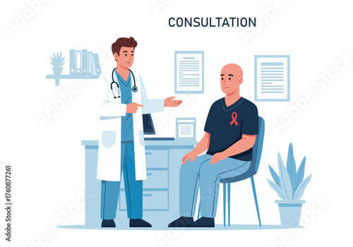 Doctor consultation with patient in clinic for medical advice and support, illustrating healthcare and patient care services