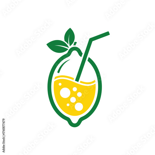 Fresh Lemonade Logo A Vibrant Citrus Beverage Icon with Bubbles and Leaf Accents