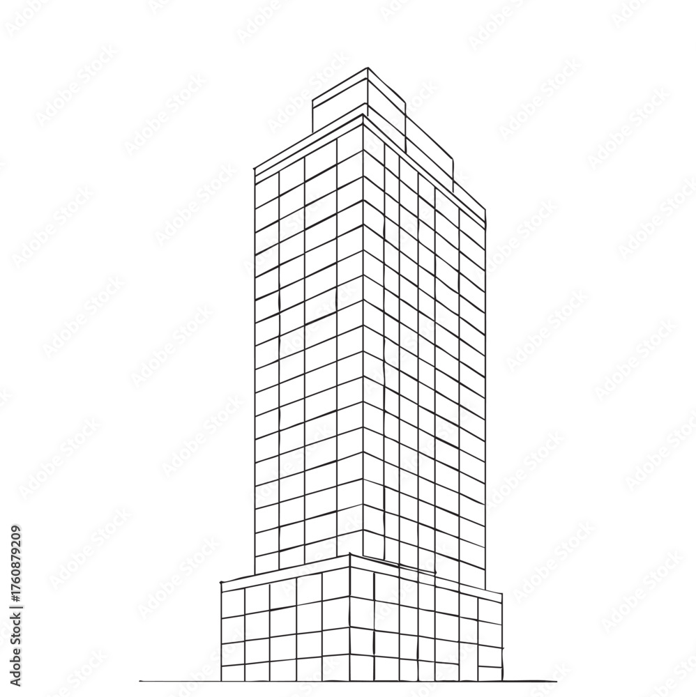 Fototapeta premium High rise building sketch. Line art