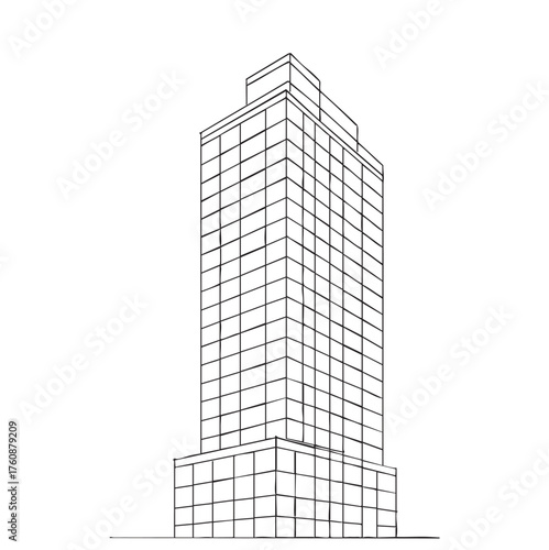 High rise building sketch. Line art