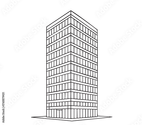 High rise building apartment sketch. Line art