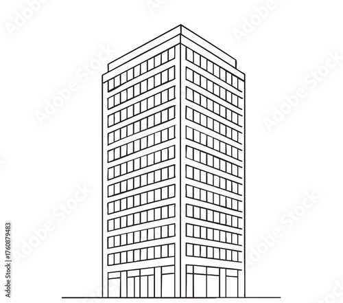 High rise building apartment sketch. Line art