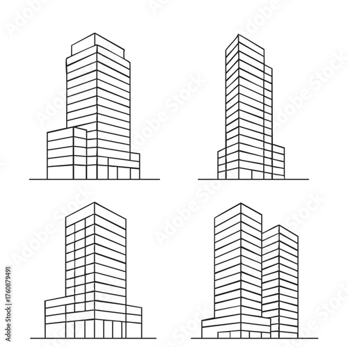 set of High rise building apartment sketch. Line art