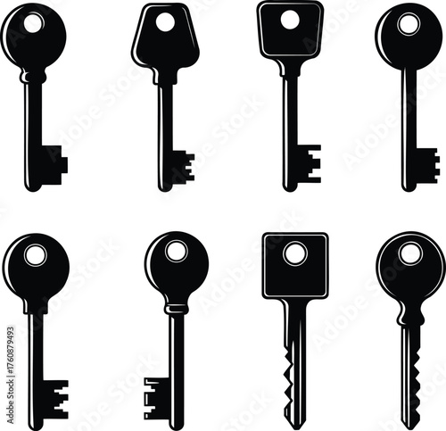 Vintage Key Silhouette Collection — Retro Lock and Security Symbol Vector Set