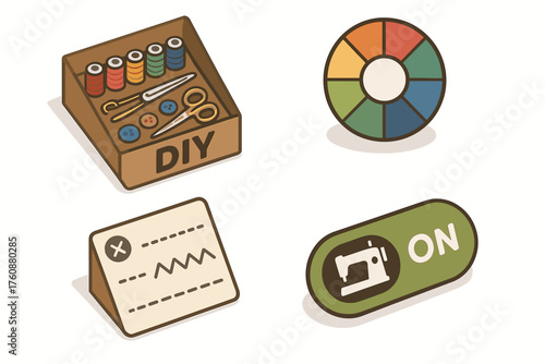 Creative sewing and crafting tools with color wheel and diy elements