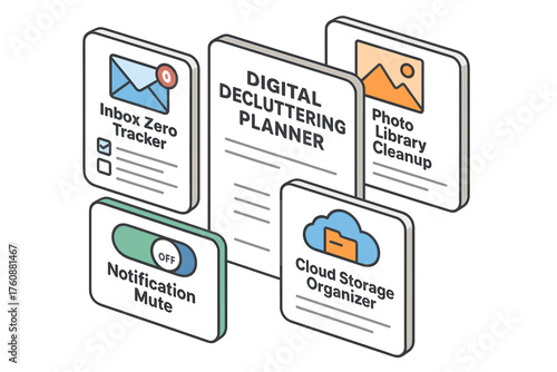 Digital decluttering planner with inbox tracker and cloud storage organizer tools
