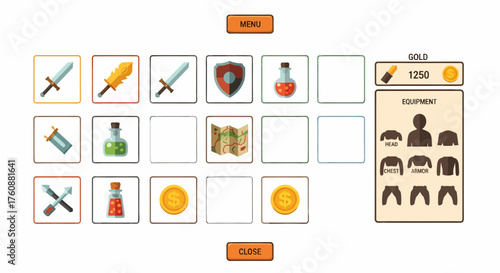Graphical User Interface For Fantasy Game With Cartoon Style Weapons