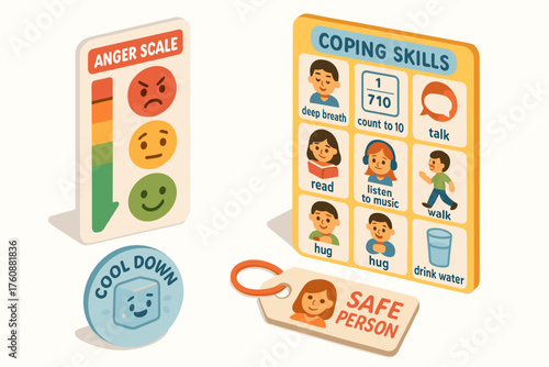 Coping skills visualization with anger scale and safe person concept for emotional awareness