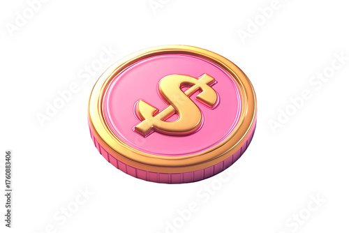 Coin with dollar sign isolated on transparent background. 3D illustration.