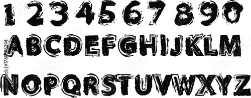 Distressed Alphabet and Numbers: A bold black distressed alphabet and numeral set, perfect for adding a touch of edgy design to any project.