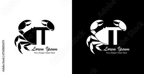 Crab logo design combined with the letter T
