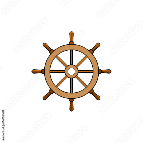 Vintage wooden ship steering wheel vector graphic for nautical themes and design projects