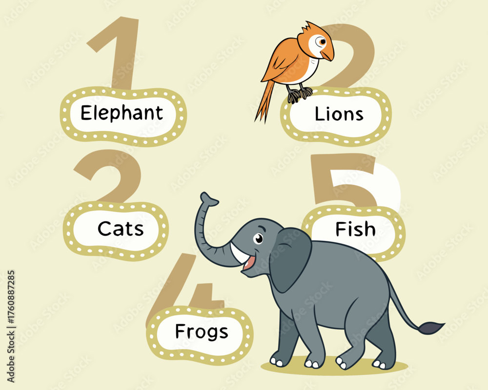 Fototapeta premium Cartoon illustration of animals and numbers