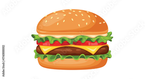 A delicious juicy hamburger with lettuce tomato and cheese.