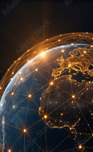 lobal network connection over the world. Internet New Best Concept of global business.World map with glowing lines on dark background. Network and communication show concept. 3D Rendering	