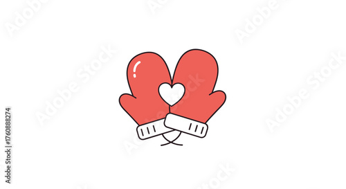 Two red mittens forming a heart shape with a smaller heart inside them.