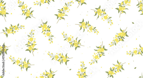 A whimsical pattern of delicate yellow flowers scattered across a white background.