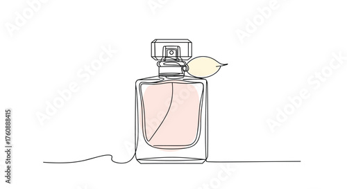 A minimalist illustration of a classic perfume bottle with a delicate flower accent.