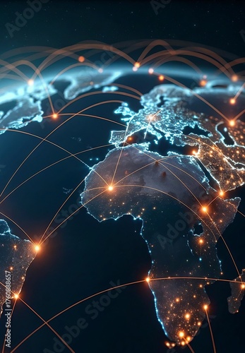 lobal network connection over the world. Internet New Best Concept of global business.World map with glowing lines on dark background. Network and communication show concept. 3D Rendering	
