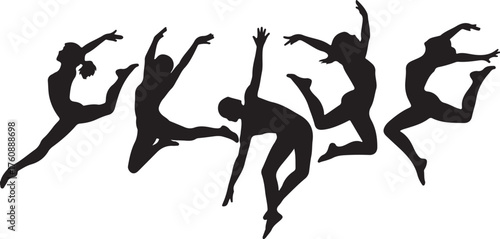 Silhouette Group of Dancers in Leaps and Jumps