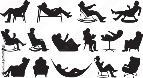 People relaxing in chairs silhouette collection