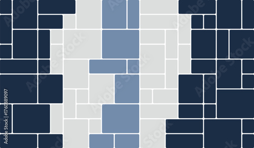 Dark blue abstract block arrangement with rounded corners and white lines