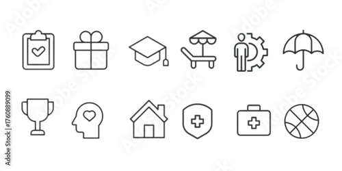 Employee benefits web icons in line style.