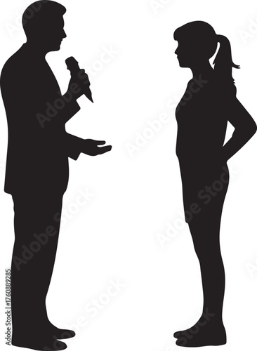 Silhouette of reporter interviewing young woman