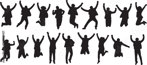 Silhouetted People Jumping with Joyful Expressions