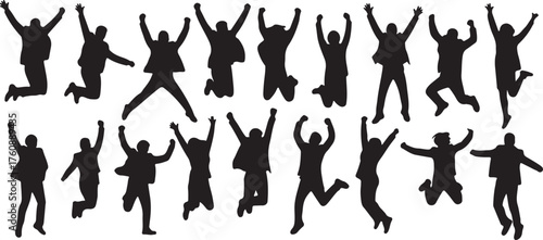 Jumping People Silhouettes Celebration and Success