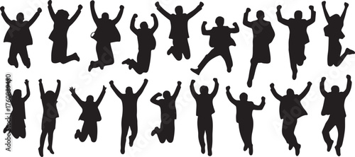Jumping figures silhouettes representing celebration and joy