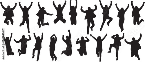 Silhouettes of jumping people celebrating success