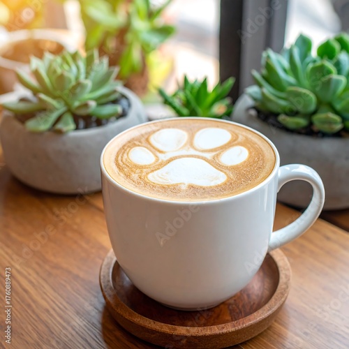 Latte Art - A Paw-some Coffee Break with Succulents.