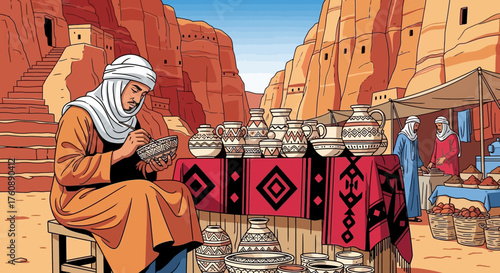 Crafting Tradition: Artistic Expression Amidst Ancient Petra's Market Scene