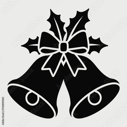 Classic Holiday Silhouette of Jingle Bells Adorned with a Holly Bow, Evoking Christmas Cheer

