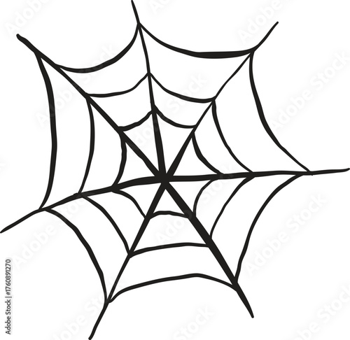 Hand-drawn spider web illustration with clean black lines on white background.